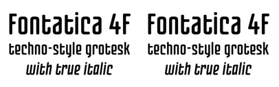 Fontatica 4F‚ a blunt-cornered and techno-style font‚ created by Sergiy Tkachenko and published by 4th february