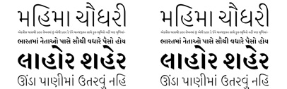 Saguna Gujarati‚ a Gujarati text face‚ by Indian Type Foundry.