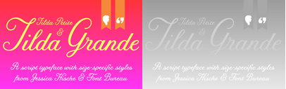 Tilda&sbquo; Jessica Hische’s typeface for Moonrise Kingdom: it comes in two size-specific styles.