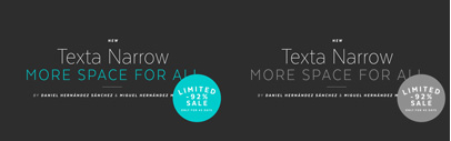 Texta Narrow‚ a narrower version of Texta‚ by @Latinotype. Texta Narrow Family is 92% off until Mar 31.