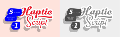 Haptic Script‚ a connected brush script‚ with a warm‚ personal and soft character. It comes with five weights. 76% off until Apr 24.