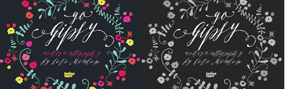 GoGipsy&sbquo; a script font based on Coto Mendoza’s modern calligraphy works created with the technical assistance of Luciano Vergara. GoGipsy Family is 70% off until May 21.