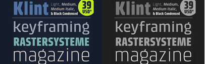 85% price reduction on 499 Klint Selections for 12 hours only! The selection consists of Klint Light‚ Klint Medium‚ Klint Medium Italic‚ and Klint Condensed Black.