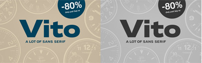 Vito; a sans serif family with 6 weights + italics in 5 different widths. Published from @Typejockeys. 80% off for a limited time.