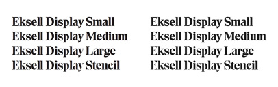 Eksell Display was originally designed by the legendary swedish designer Olle Eksell (1918–2007). @lettersfromswe carefully digitized the letters and developed a family of four optical styles&sbquo; including a stencil version.