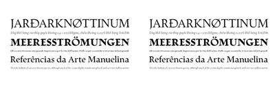 Escritura was created for editorial purposes and the letter forms are influenced by chancery handwriting from the Italian Renaissance.