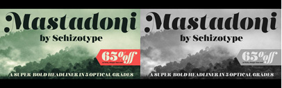 Mastadoni is a bold display typeface‚ with high vertical contrast in a Didone style. Mastadoni Family is 65% off until August 4.
