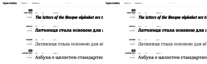 type.today is open with seven typefaces: Graphik‚ Giorgio Sans‚ First Prize‚ Amalta‚ Pilar‚ Kazimir‚ and Kazimir Text.
