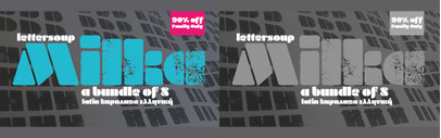 Milka‚ an 8-style stencil font family. Milka Family is 90% off until Oct 16.