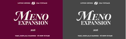 Meno expands into a sprawling&sbquo; glamorous type system in three optical sizes.