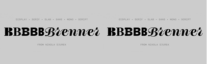 Typotheque released Brenner‚ Brenner Sans‚ Brenner Sans Condensed‚ Brenner Slab‚ Brenner Mono‚ Brenner Display‚ and Brenner Script.