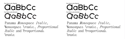 The Temporary State added Rotalic to Five Years Later&sbquo; and Italic and Backslant to Panama.