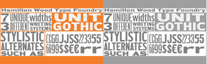 HWT Unit GOTHIC‚ a wood type family with multiple widths and weights‚ digitized by James Todd.