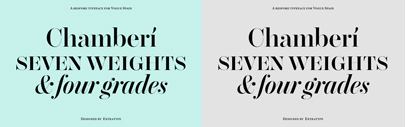 Extratype released Chamberí originally designed for Vogue España. It comes in 4 optical sizes&sbquo; each of which has 7 weights + Italics.