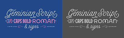Sudtipos released Geminian‚ which is a set of five fonts: Script‚ Caps‚ Caps Bold‚ Roman‚ and Signs.