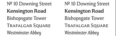 Streets of London by Lazydogs Typefoundry : a complete font family out of a capital alphabet designed by the British stone cutter and type designer David Kindersley.