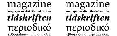 Lava‚ a multilingual typeface for running text‚ originally designed for Works That Work magazine by Typotheque