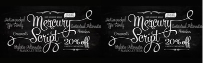 Mercury Script‚ an action packed type family of three weights. 20% off till Nov 18.