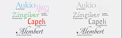 To commemorate their 30th anniversary‚ Typofonderie released five new typefaces: Alembert‚ Alyssa‚ Aukio‚ Capek‚ and Zingiber.