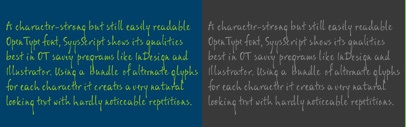 ALS SyysScript‚ a handwriting script font supporting Cyrillic‚ by Art. Lebedev Studio.