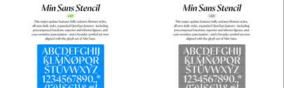 Min Sans Stencil has crossed the finish line and graduated from Future Fonts.