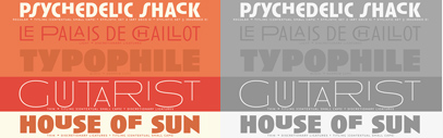 Anisette revised. An artdeco sans serif consisting of wide and narrow capitals with a lot of ligatures.