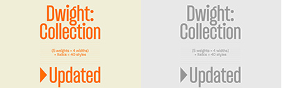Dwight is updated. It comes in 4 widths now. Each comes in 5 weights + italics.