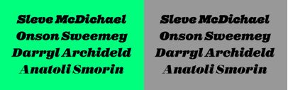 Signal Type Foundry added italics to Reckham. Besides it‚ they updated it with small caps‚ tabular and oldstyle figures‚ superiors and inferiors‚ and so on.