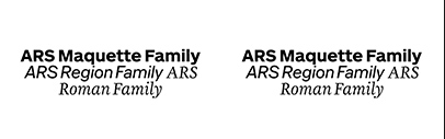 The new ARS Type website is finally live. ARS Maquette‚ ARS Region‚ and ARS Roman were redrawn and expanded.