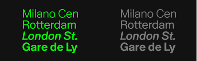 Maxitype released System designed by Eurostandard. It provides a contemporary reinterpretation of the signage typeface used in train stations by Swiss Federal Railways (SBB CFF FFS) between 1980 and 2014.