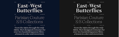 Hanae was expanded. Hairline got even thinner‚ intermediate styles and more glyphs were added‚ and kerning was polished.