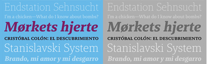 Brando is a contemporary serif with humanist proportions&sbquo; exploring the balance between mechanical and egyptian forms. It consists of 8 weights and correspoding italics. Designed by Mike Abbink