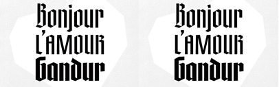 Gandur is a display textura in three weights‚ split into two families: Alte and New.