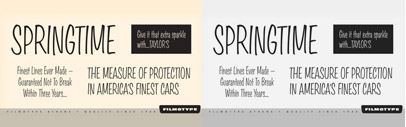 Filmotype Athens‚ condensed handlettered sho-card brush script faces.