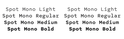 Spot Mono‚ a rounded and monospaced sans serif‚ by @schicktoikka. It also supports Cyrillic and Greek.