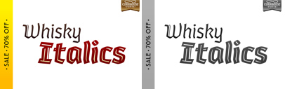 Whisky Italics‚ a casual blackletter‚ by Corradine Fonts. 70% off until Dec 8.